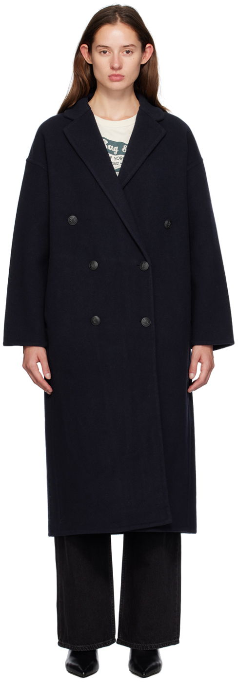 Rockar rag & bone Thea Double-Breasted Long Coat Mörkblå | WAW24F2026VR26