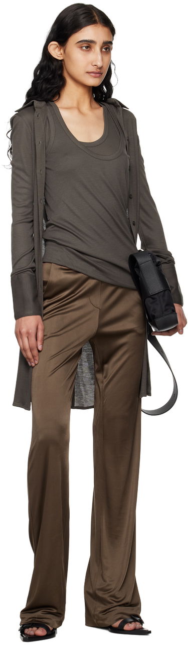 Byxor Helmut Lang Helmut Lang Car Satin Trousers Brun | O02HW205, 3