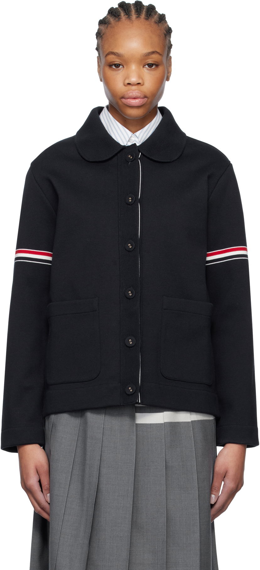 Sweater Thom Browne Thom Browne Cotton Loopback Work Jacket Mörkblå | FKJ113A-Y3004
