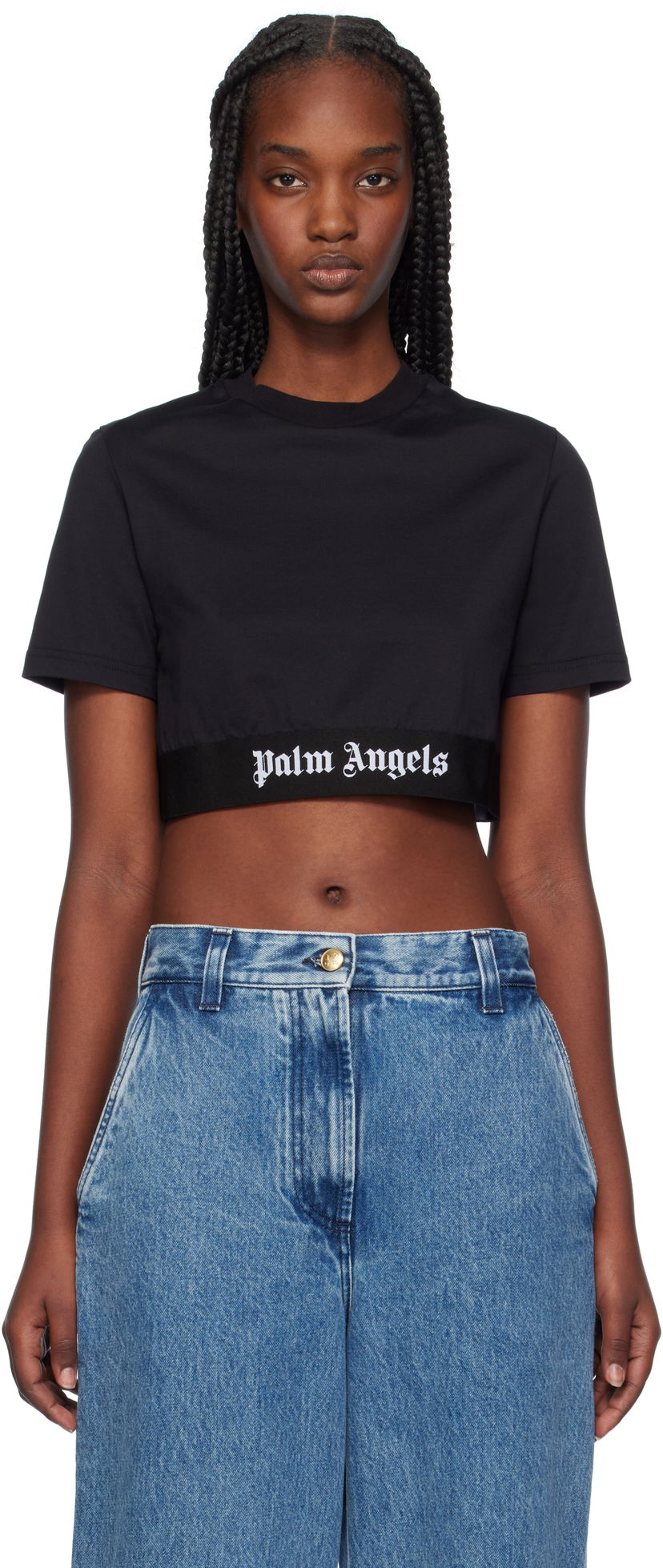 Crop top Palm Angels Logo Tape Cropped T-shirt Svart | PWAA067C99JER0011010