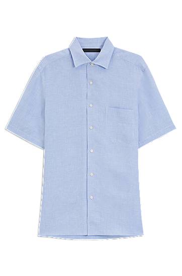 Skjorta BOSS BECKHAM x BOSS Regular-Fit Linen Shirt Blå | 50548868