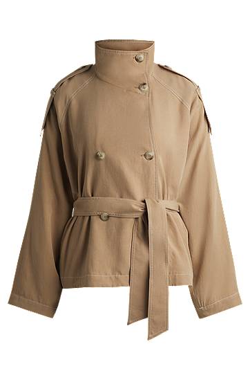 Trenchcoat BOSS Belted Stand Collar Jacket with Contrast Stitching Beige | 50536642