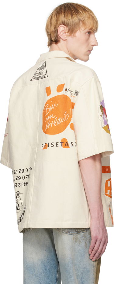 Skjorta Marine Serre Marine Serre Regenerated Bowling Shirt Beige | USI028A UWOV0009, 2