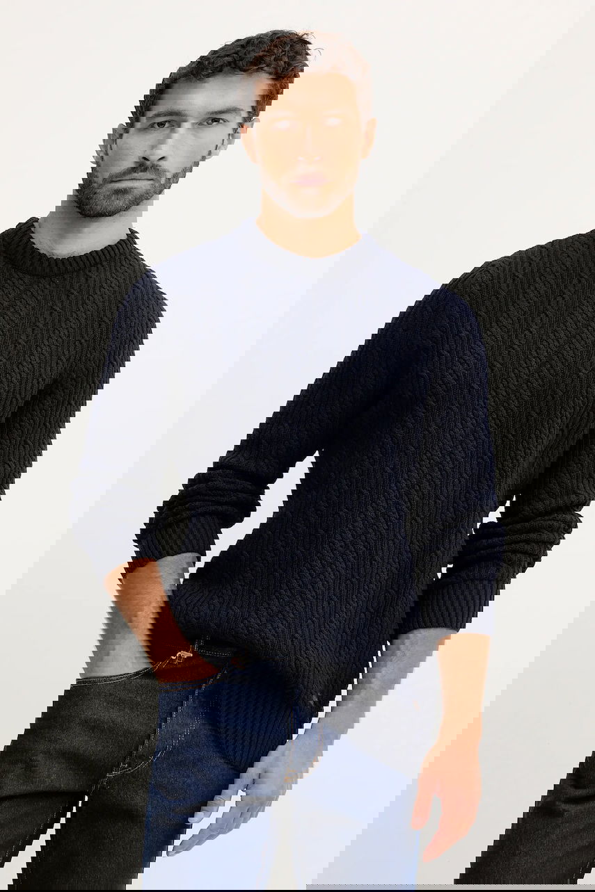 Sweater Barbour Barbour Cable Knit Sweater Mörkblå | MKN1679, 0