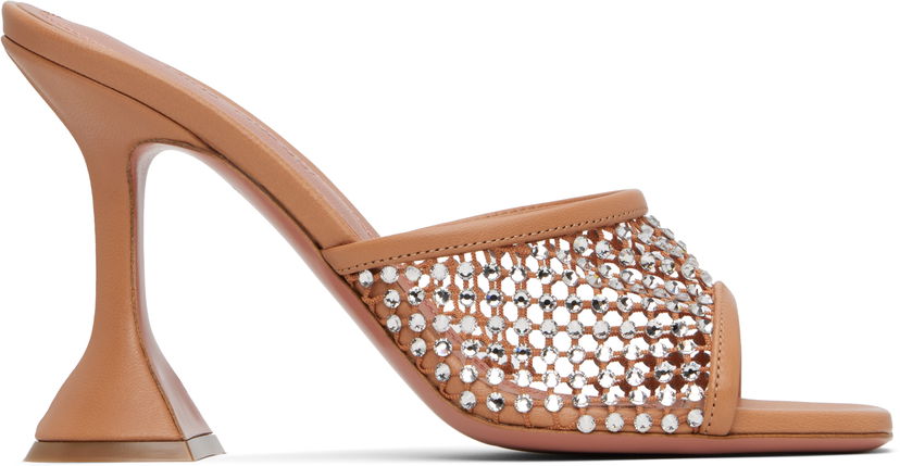 Skovård Amina Muaddi Amina Muaddi Lupita Crystal Net Heeled Sandals Beige | LUPITA CRYSTAL NET SLIPPER 95