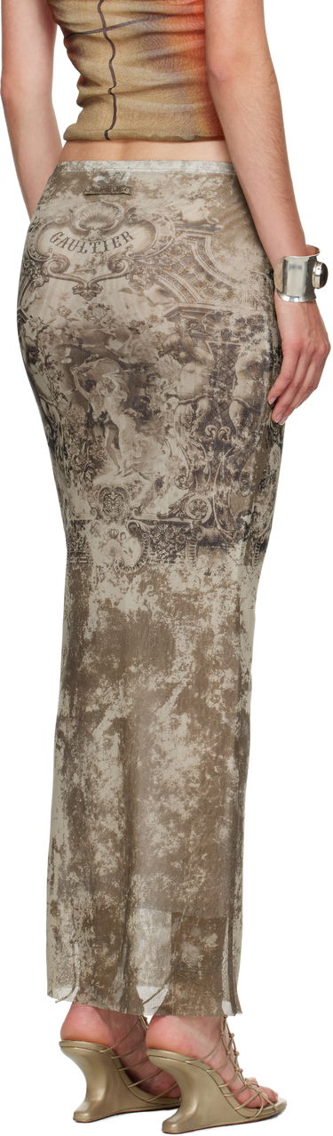 Kjol Jean Paul Gaultier Jean Paul Gaultier Long Medailon Print Mesh Midi Skirt Beige | 25/03-W-SK005-M006P-6965, 2