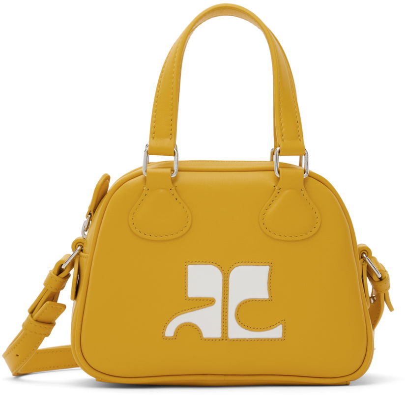 Handväska Courrèges Mini Leather Bowling Bag Gul | 124GSA083CR0027