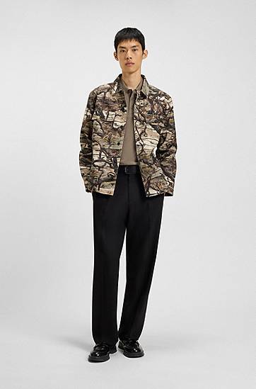 Skjorta BOSS Oversized-fit Camouflage Print Cotton Canvas Shirt Flerfärgad | 50549747, 1