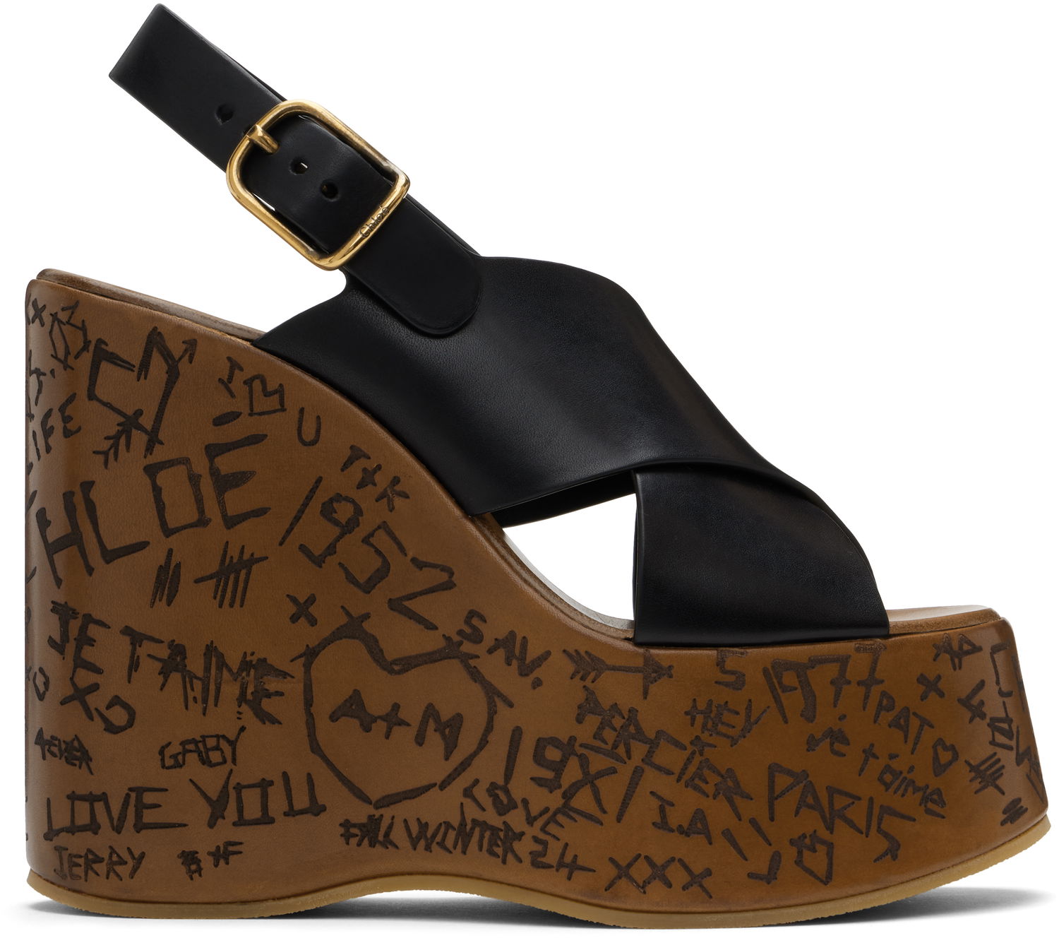 Sneakers och skor CHLOÉ Maxime Graffiti Print Wedge Sandals Svart | CHC24A02YLU, 0