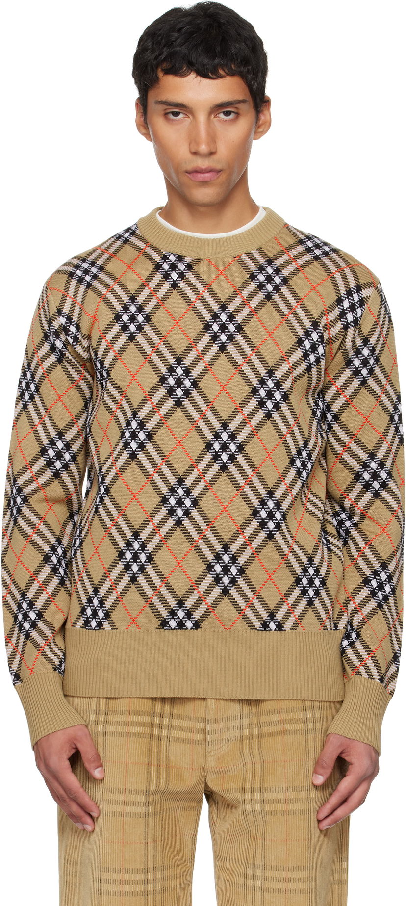 Sweater Burberry Burberry Check Snowdon Sweater Beige | 8110189