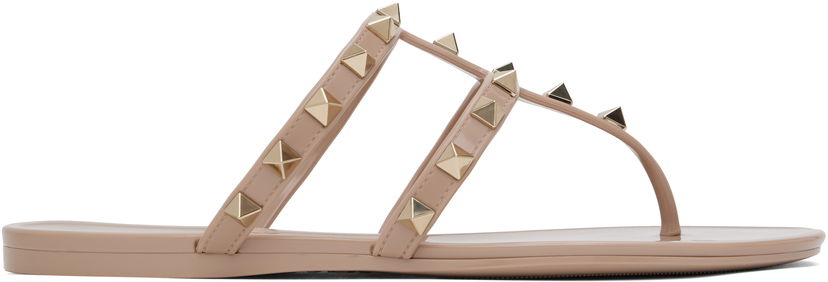 Skovård Valentino Valentino Garavani Rockstud Thong Sandals Beige | 6W2S0T84PVS