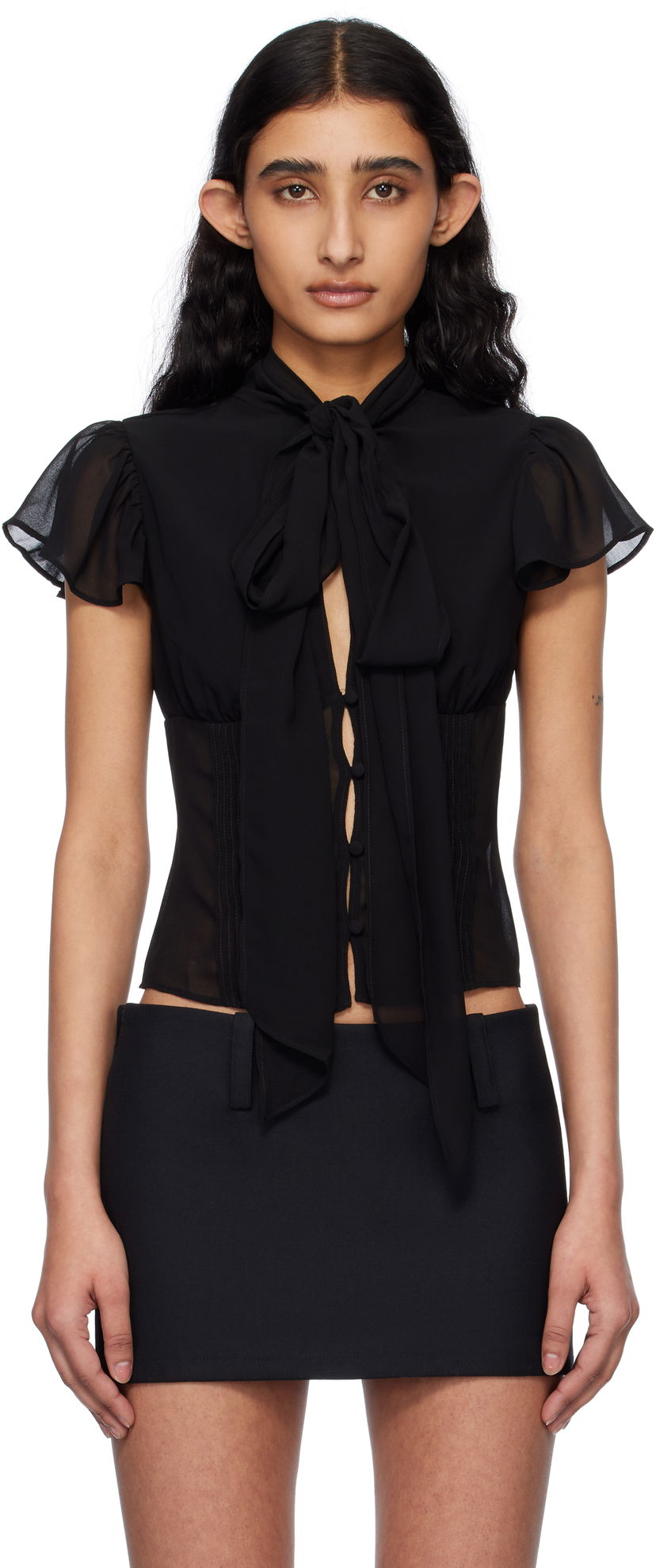 Skjorta GUIZIO Guizio Ara Tie-Front Blouse Svart | P24120W096