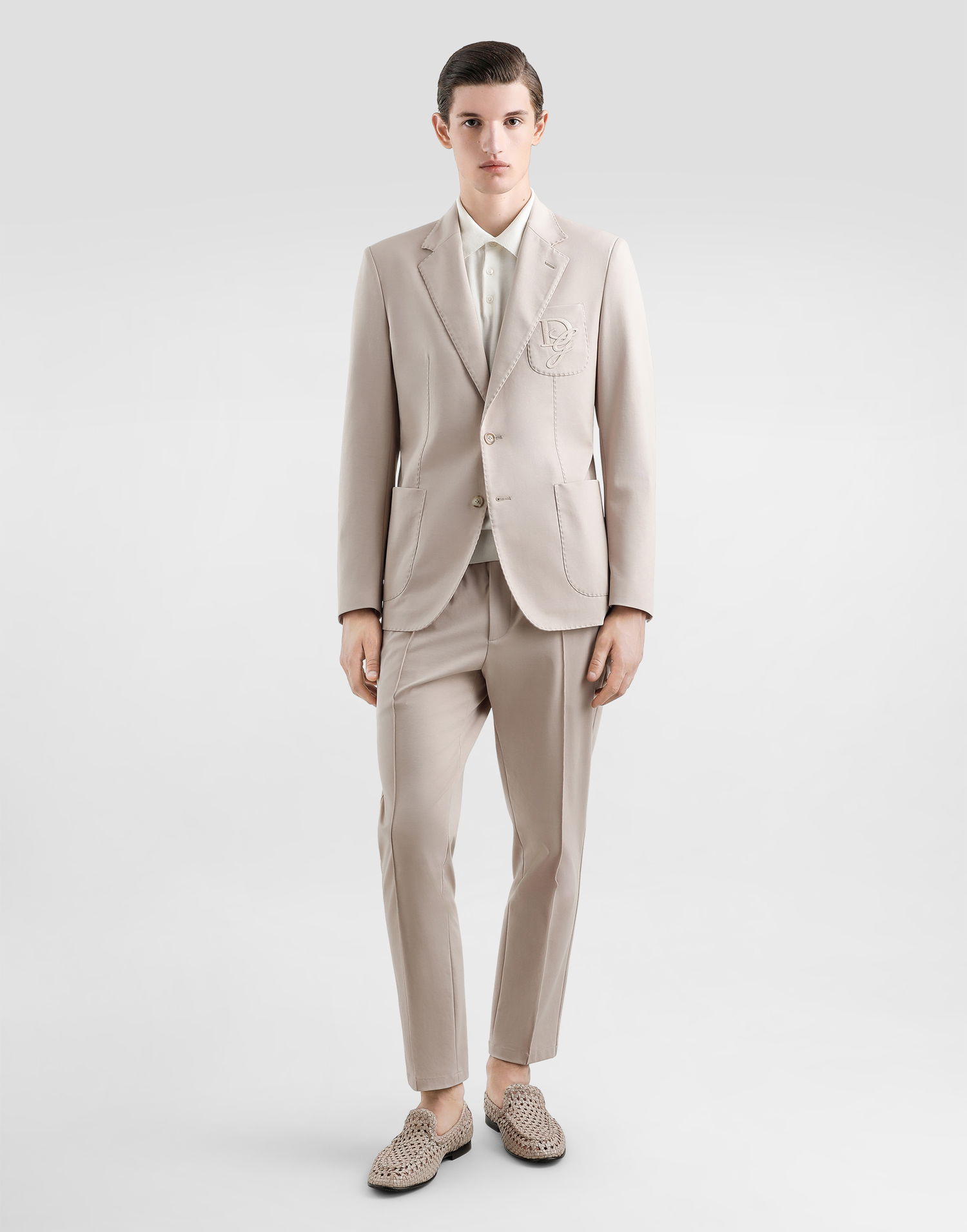 Jacka Dolce & Gabbana Dolce & Gabbana Single-Breasted Stretch Jersey Jacket with Logo Embroidery Beige | G2TJ6ZFUGS1M9478, 1