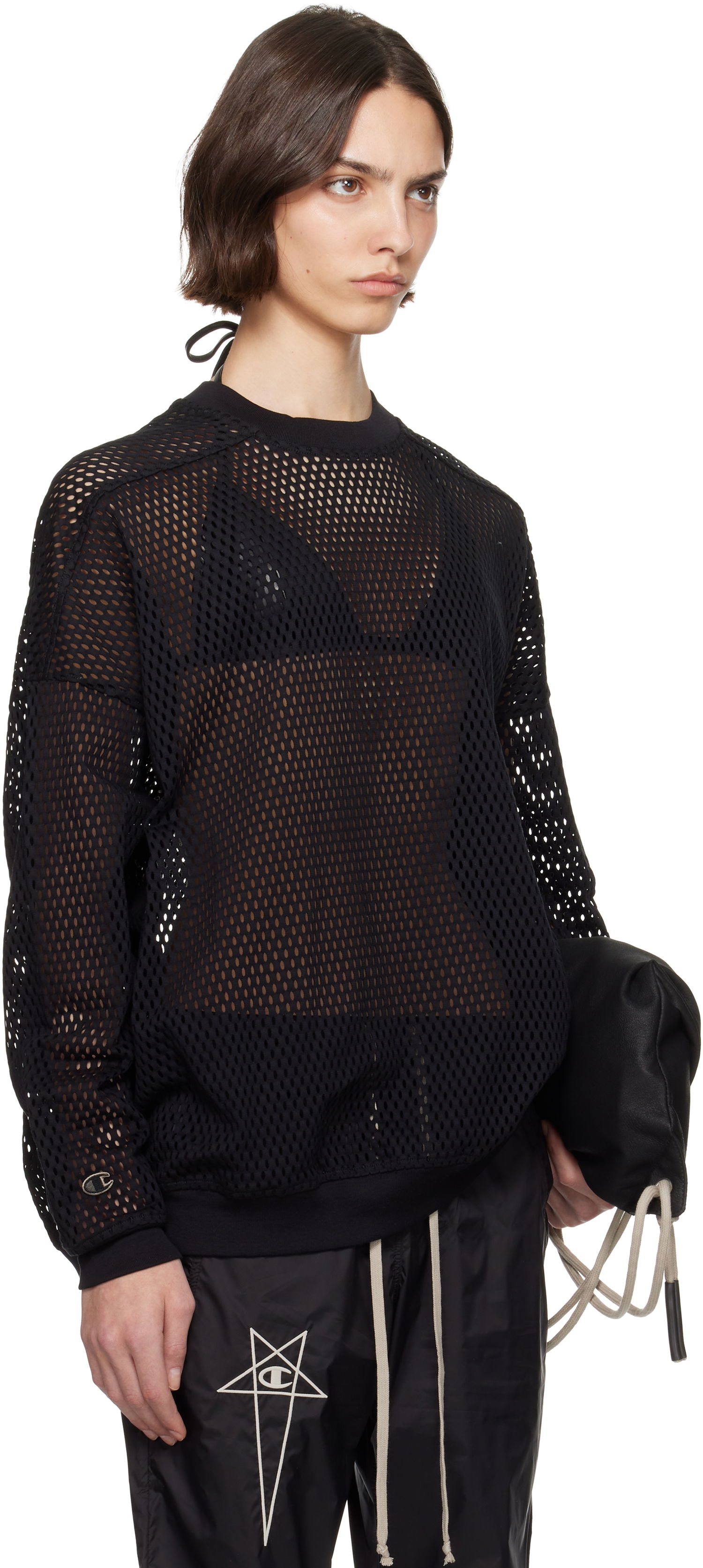 Sweater Rick Owens Rick Owens Champion Edition Jumbo Mesh Sweatshirt Svart | CW01E1670 CHONET, 1
