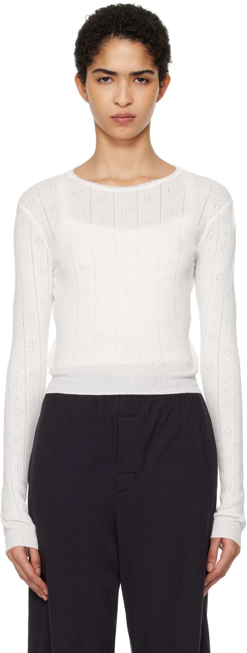 Sweater SKIMS SKIMS Pointelle Long Sleeve Top Vit | LS-LST-6484W