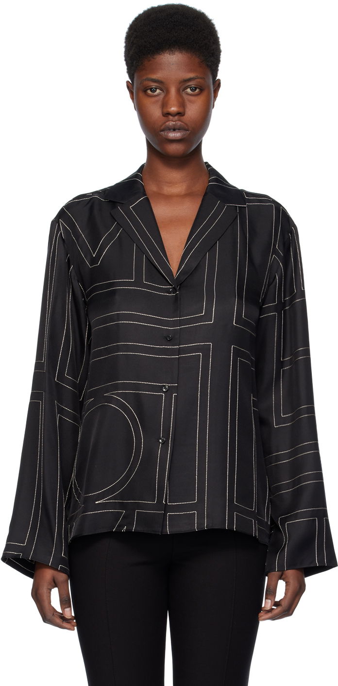 Skjorta TOTEME Monogram Satin Shirt Svart | 213-755-707