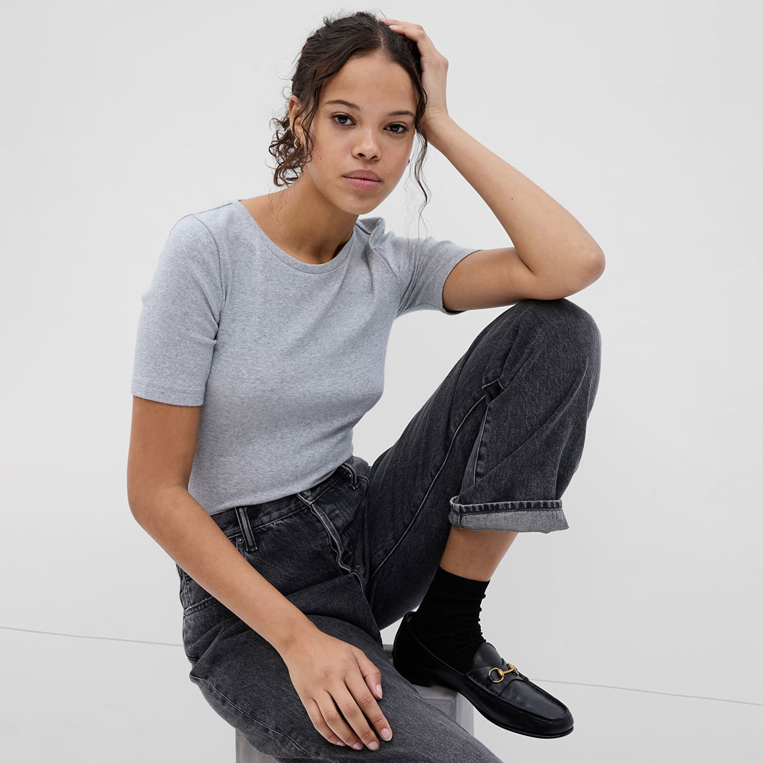 T-shirt GAP Top Longsleeve Crewneck Modal Top Grey Grå | 540635-05, 0