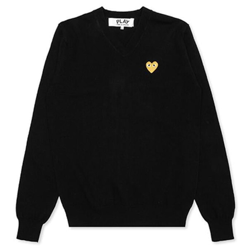 Sweater Comme des Garçons Play Heart V-Neck Sweater Svart | AZ-N048-051-1