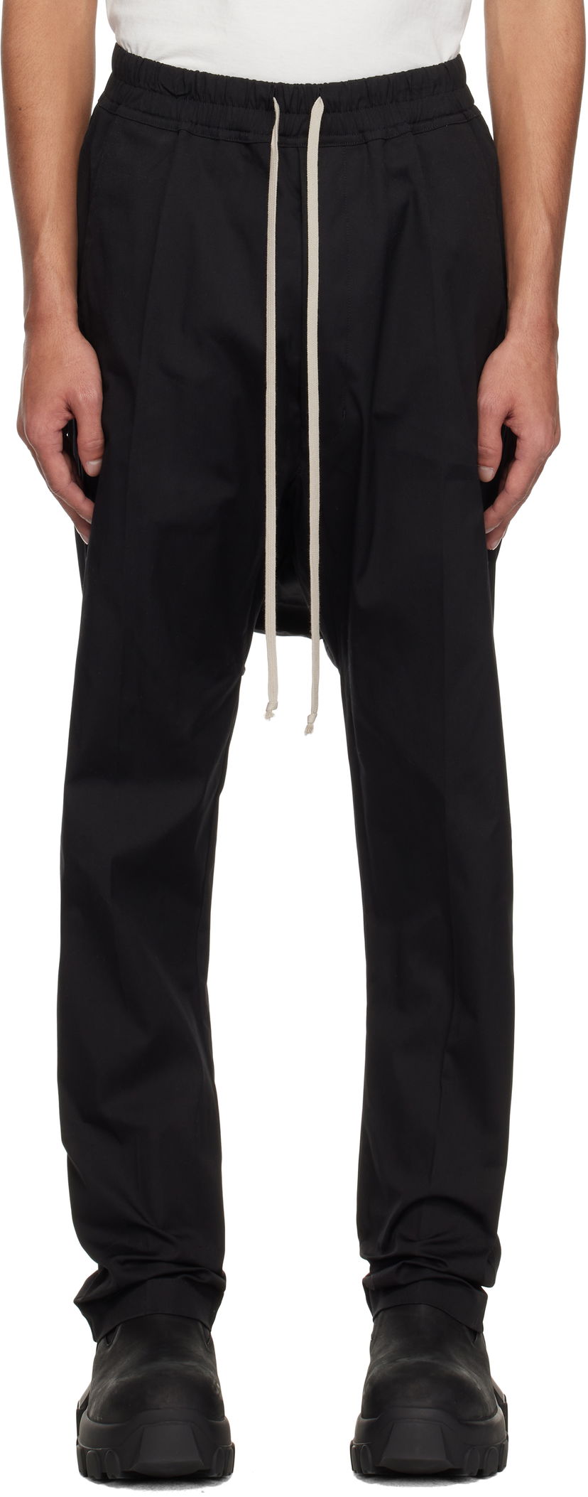 Byxor Rick Owens Rick Owens Hollywood Drawstring Long Trousers Svart | RR01E5380 TE