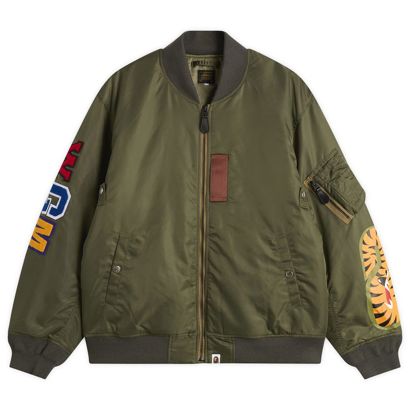 Bomberjacka BAPE Shark MA-1 Bomber Jacket with Tiger Graphic and Letter Patches Grön | 001HJL801003M-ODR