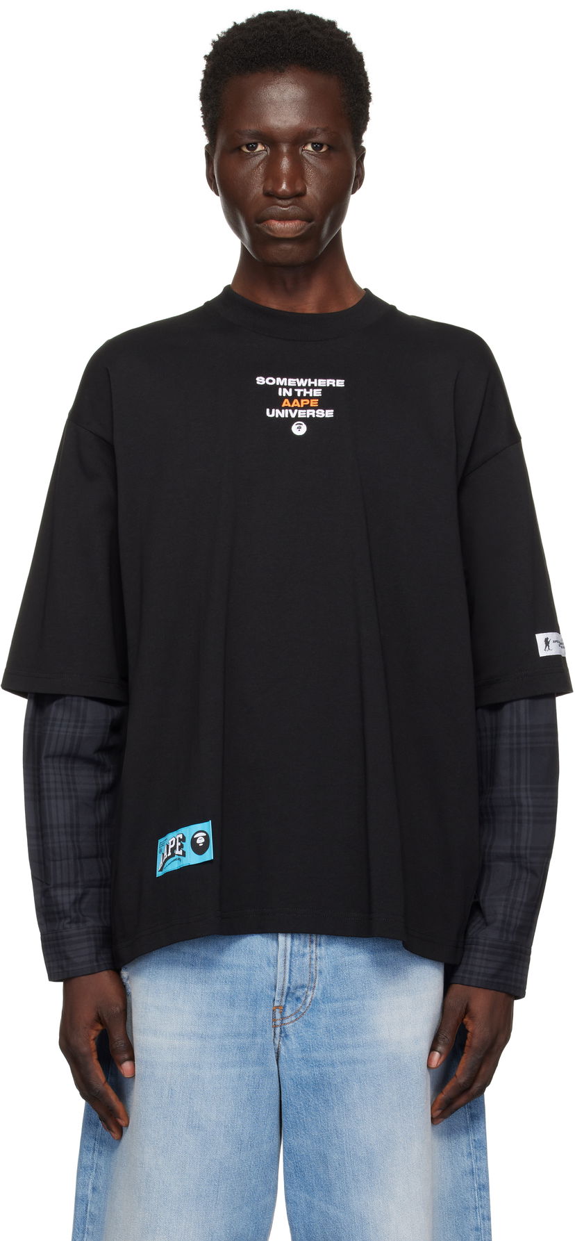 T-shirt AAPE by A Bathing Ape AAPE by A Bathing Ape Faux Layered Long Sleeve T-Shirt Svart | AAPLTM1570XXNBKX