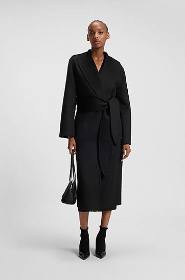 Rockar BOSS Relaxed-fit robe-style coat with tie-up belt Svart | 50546753, 1