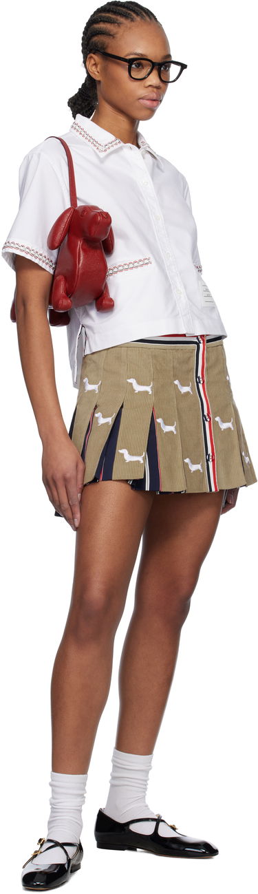 Kjol Thom Browne Thom Browne Hector Button Front Pleated Miniskirt Beige | FGCA20E-E1227, 3