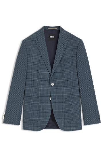 Jacka BOSS Regular-Fit Patterned Wool-Blend Blazer Blå | 50545859