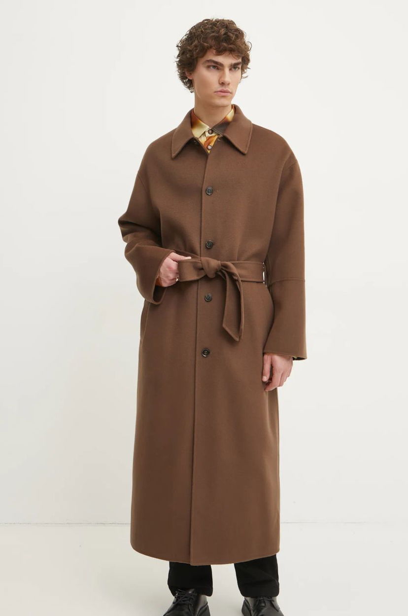 Rockar Nanushka Wool Overcoat with Belted Waist Brun | NM24FWJK02678