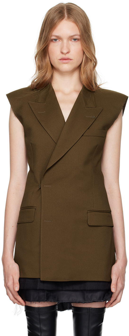 Jacka Maison Margiela Double-Breasted Twill Vest Grön | S62FB0067 M35222