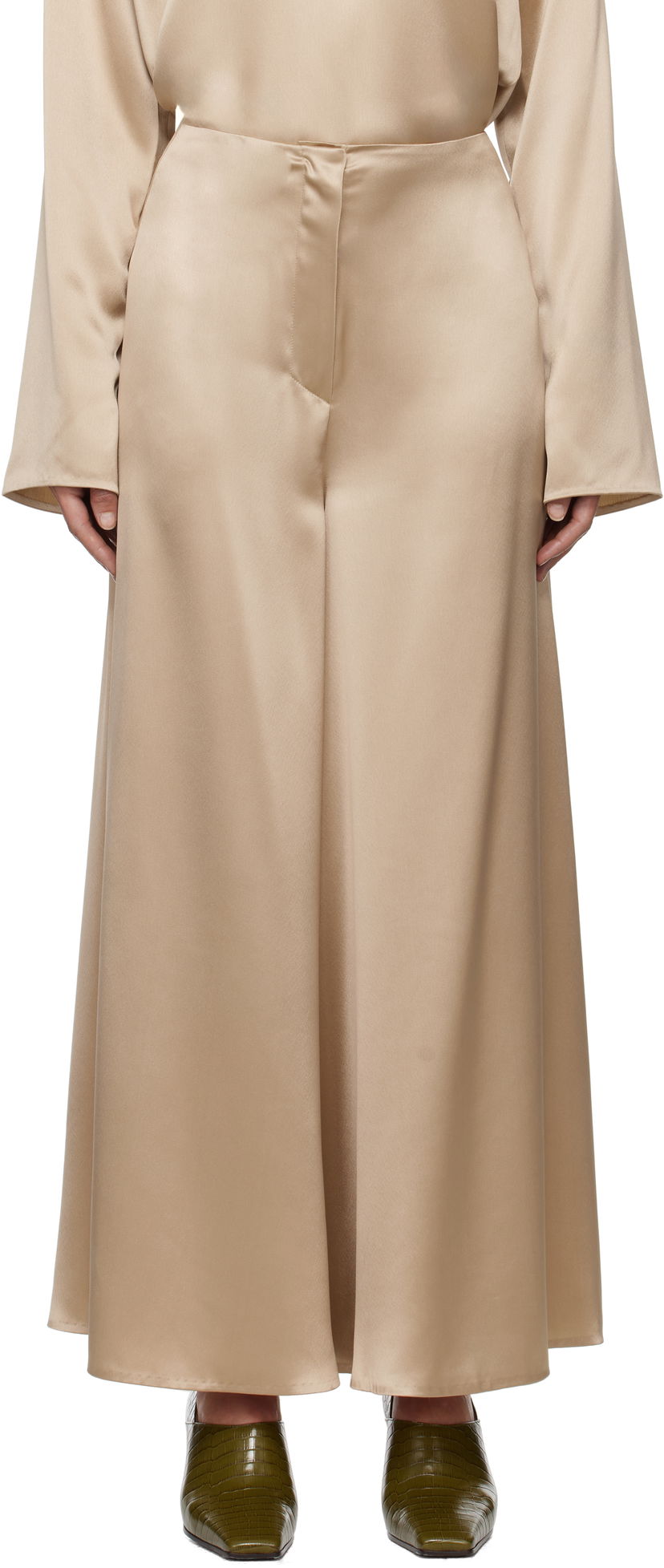 Byxor Nanushka Nanushka Zaniah Satin Wide-Leg Trousers Beige | NW25RSPA02872