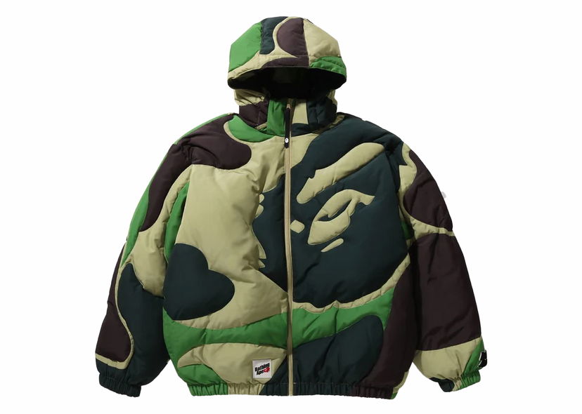 Jacka BAPE BAPE Mega ABC Camo Detachable Hoodie Puffer Down Jacket Green Grön | 1J80-144-052