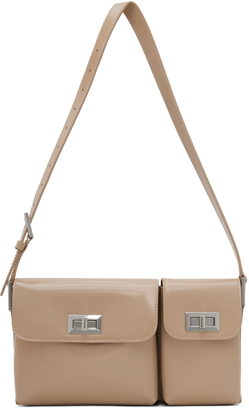Axelväska BY FAR Double Pocket Shoulder Bag Beige | 23PFBLYSTPWMED