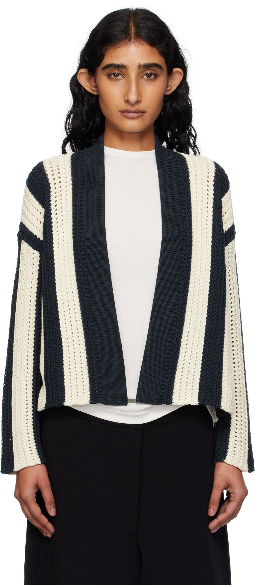Sweater Max Mara Weekend Max Mara Striped Open Cardigan Mörkblå | 2515341012600