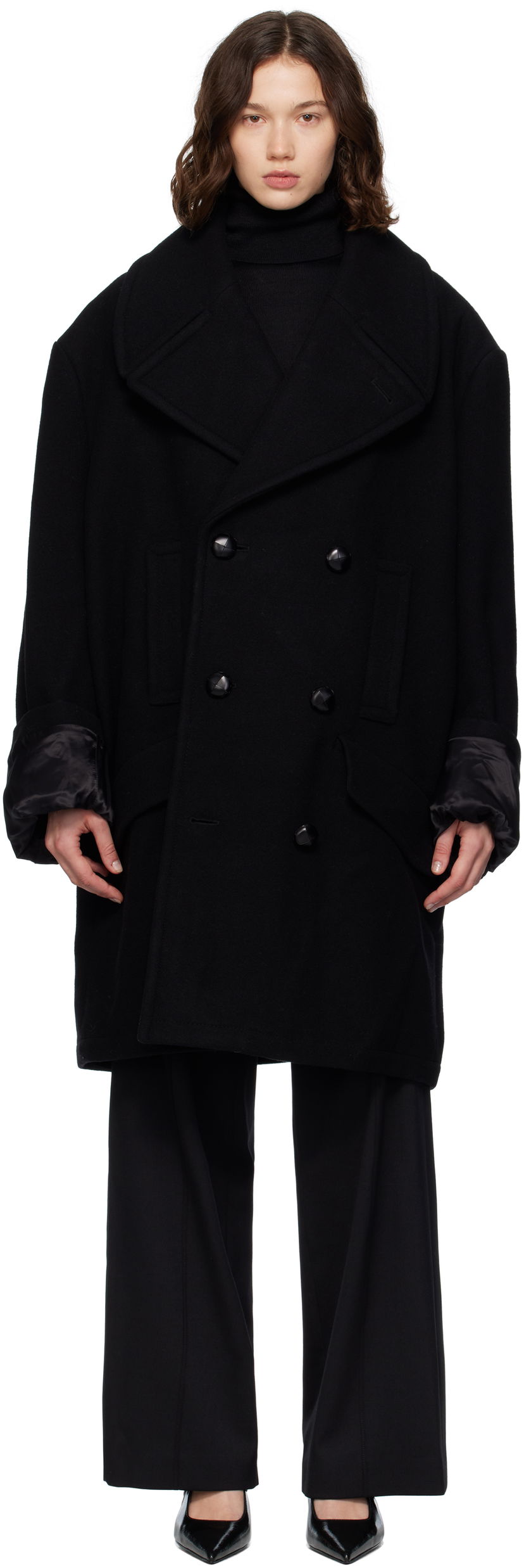 Rockar Maison Margiela MM6 Maison Margiela Wool Felt Double-Breasted Coat Svart | S52AA0195 M35469