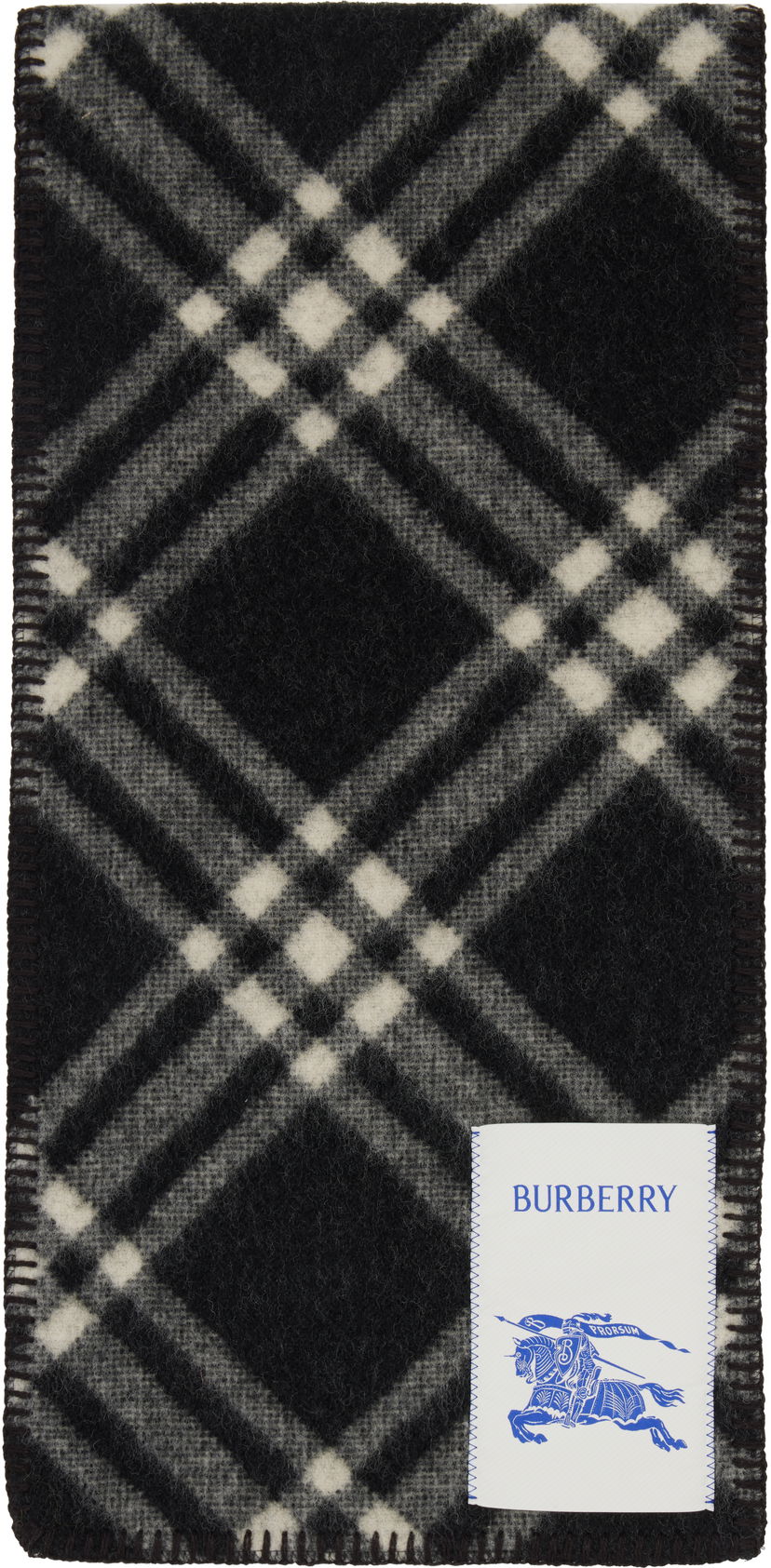 Halsduk Burberry Burberry Tri Bar Check Wool Scarf Svart | 8114301