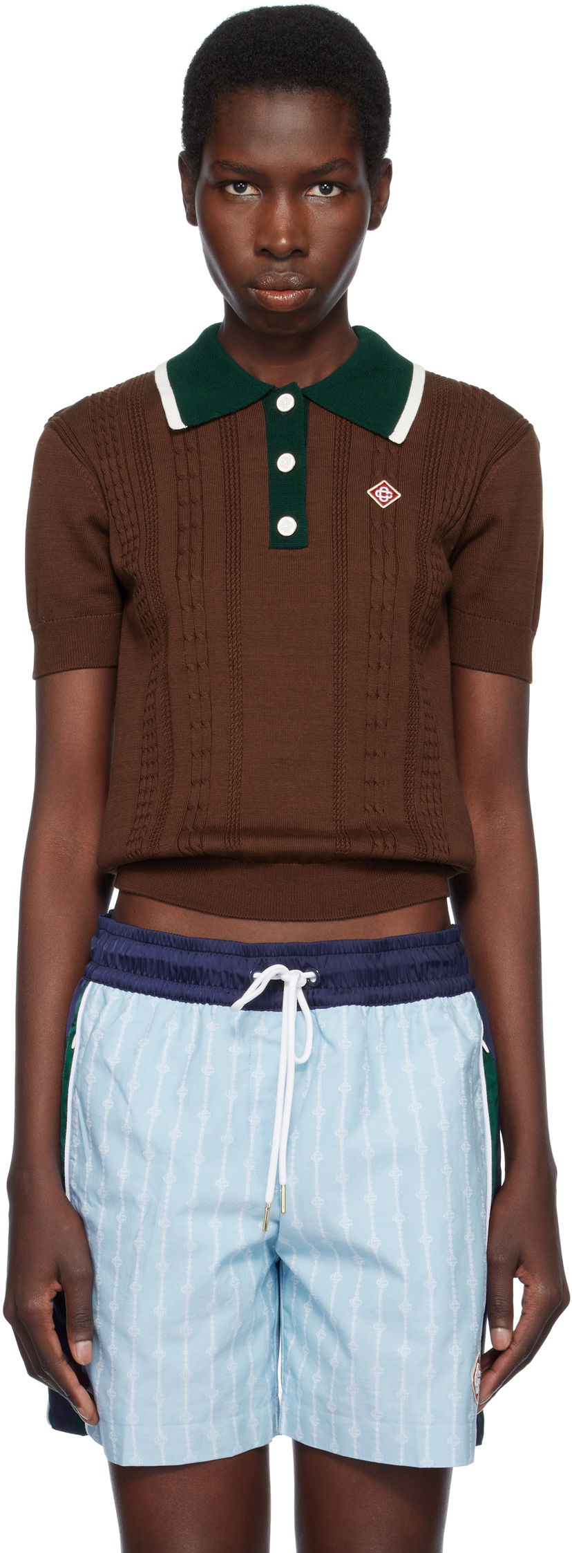 Polotröja Casablanca Casablanca Cable Knit Polo Brun | WS25-KW-948-01