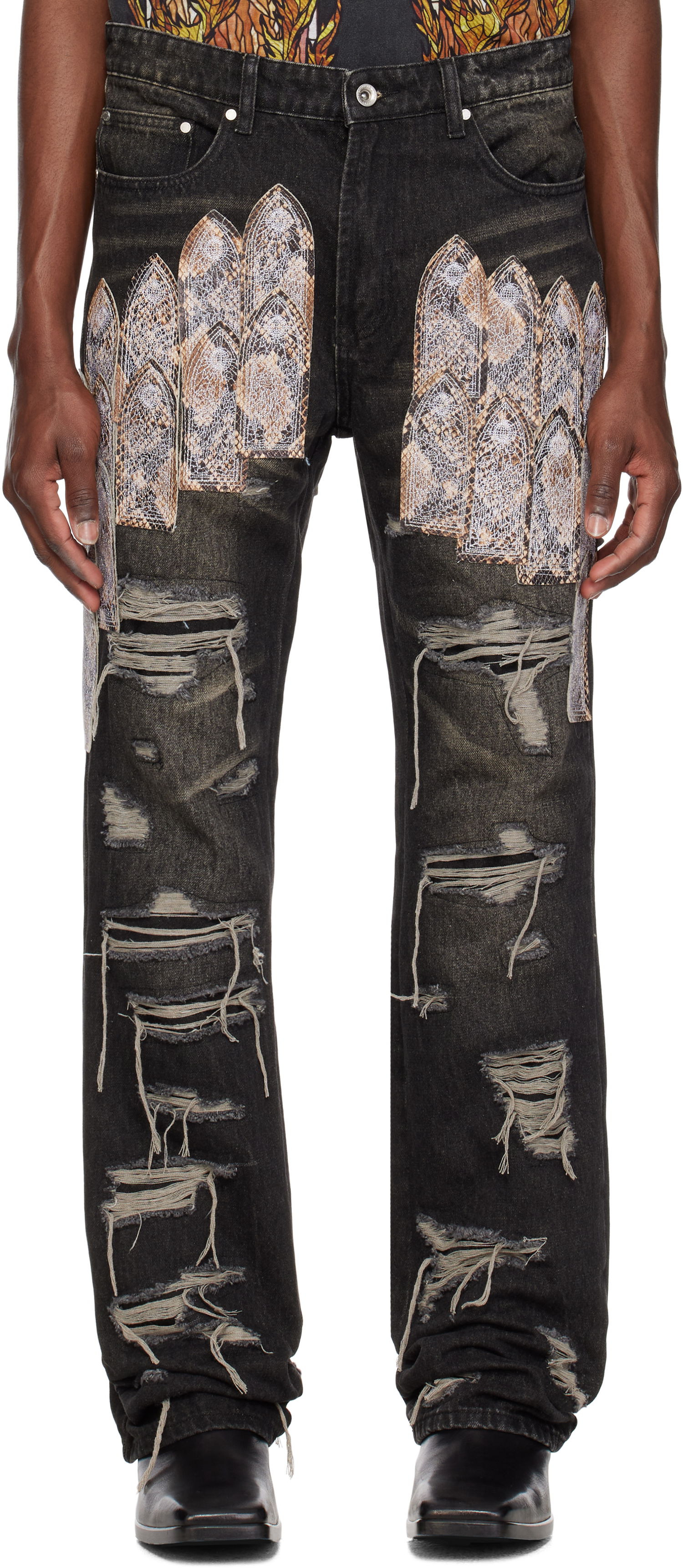 Jeans Who Decides War Who Decides War Patch Arch Distressed Denim Jeans Svart | 1120960017SS25, 0