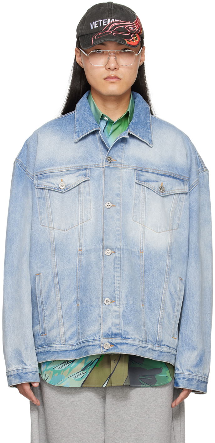 Jacka VETEMENTS Embossed Denim Jacket Blå | UE64JA390N