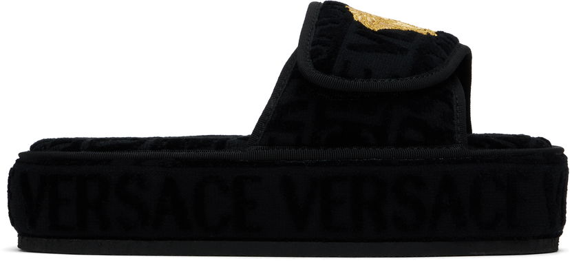 Kläder Versace Versace 'Versace' Allover Slippers Svart | ZSL000003_ZCOSP052