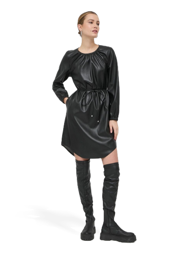 Klä BOSS Faux-Leather Long-Sleeved Tie Belt Dress Svart | 50476826