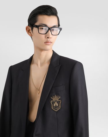 Jacka Dolce & Gabbana Single-Breasted Wool and Silk Jacket with Patch Svart | G2LK0ZFU3H1B0665, 3