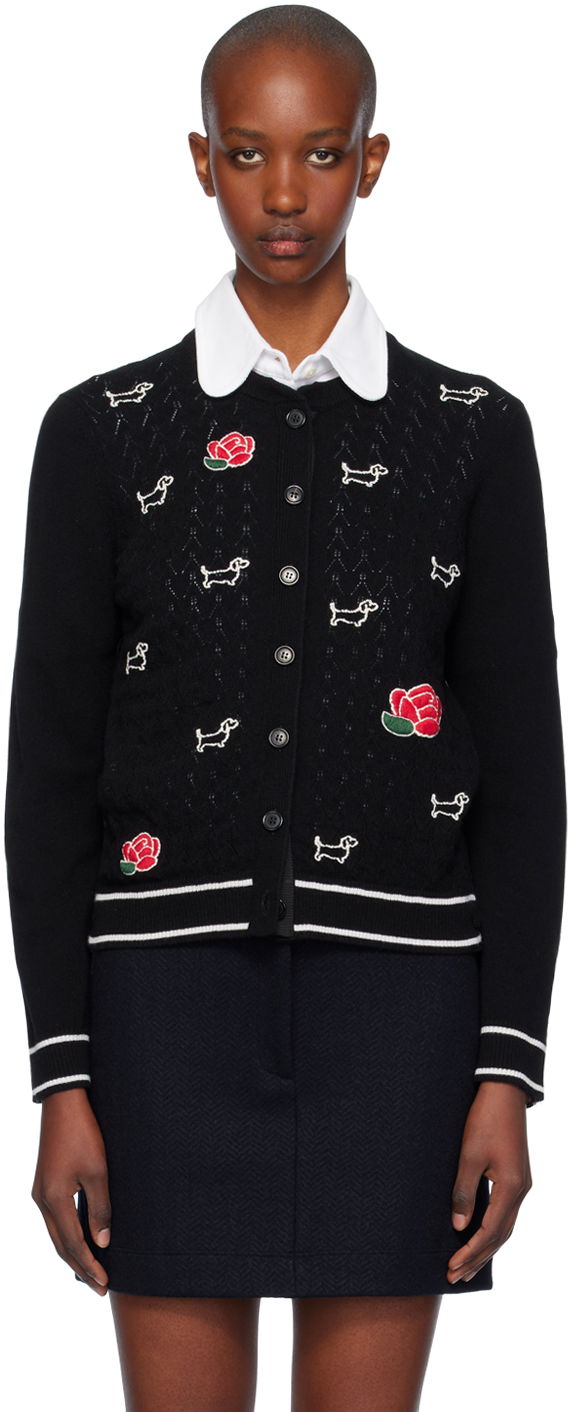 Sweater Thom Browne Thom Browne Pointelle Hector & Rose Cardigan Svart | FKC604E-Y1029, 0