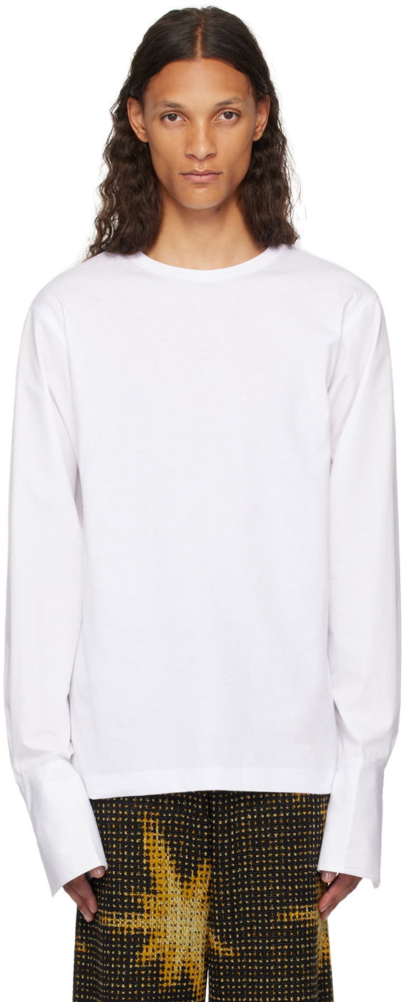 T-shirt Dries Van Noten White Paneled Long Sleeve T-Shirt Vit | 242-021108-9600