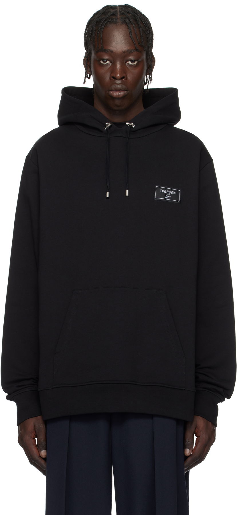 Sweatshirt Balmain Couture Label Black Hoodie Svart | EH1JT047BC91