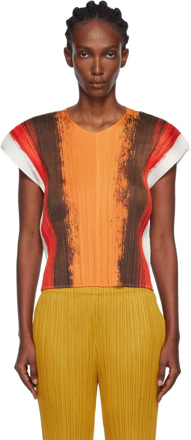 T-shirt Pleats Please Issey Miyake PLEATS PLEASE ISSEY MIYAKE Pleated Short Sleeve Brushstroke Top Flerfärgad | PP58JK672, 0