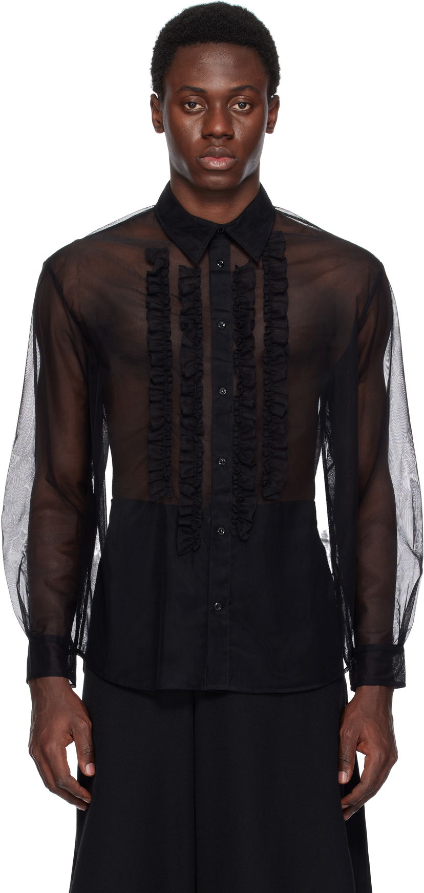 Skjorta Simone Rocha Simone Rocha Sheer Ruffle Bib Shirt Svart | 5241 0069