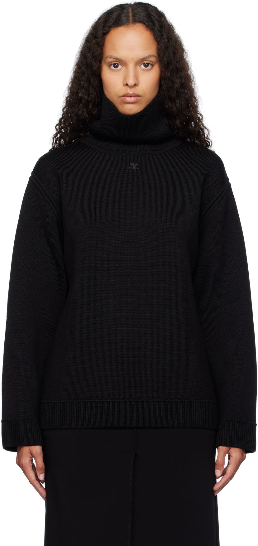 Sweater Courrèges Oversized Mockneck Knit Sweater Svart | 424MPU198FI0036