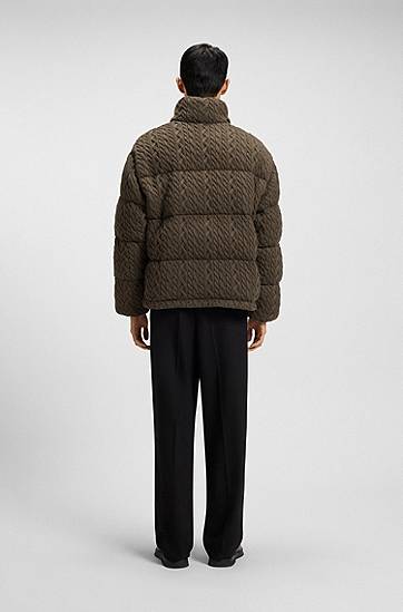 Pufferjacka BOSS Puffer jacket with stand-up collar and cable-knit structure Grön | 50546560, 1