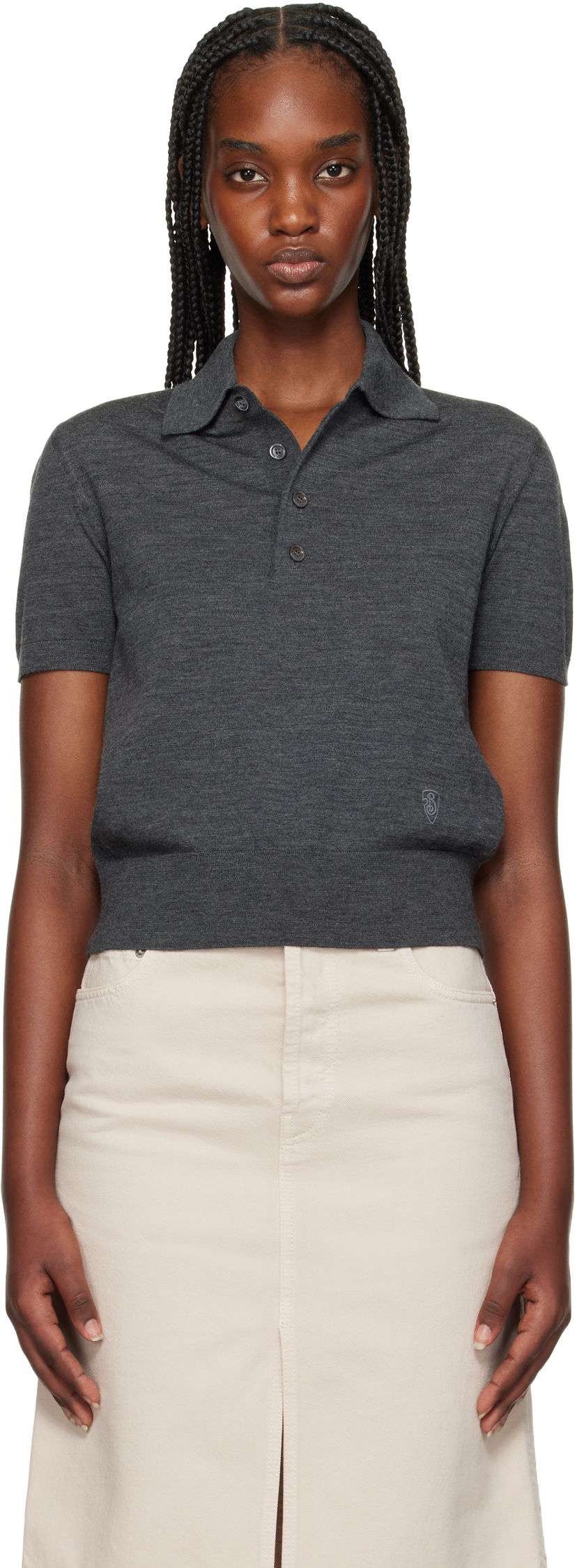 Polotröja Burberry Burberry Cropped Wool Polo Grå | 8102096